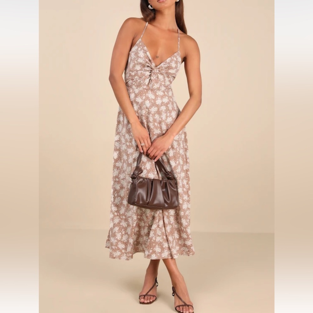 Lulus Strappy Floral Brown Maxi Dress